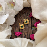 Vriksham Designer Gold Plated Kerala Palakka Green & Pink Stud Earrings-G19903